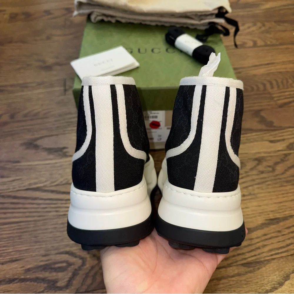 New Size 36 Gucci Women's GG Black and White High-Top Sneakers